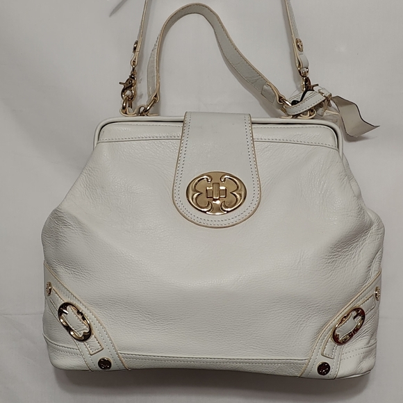 Emma Fox Handbags - Emma Fox Newport Frame Off White and Beige Leather Satchel Crossbody - NWT